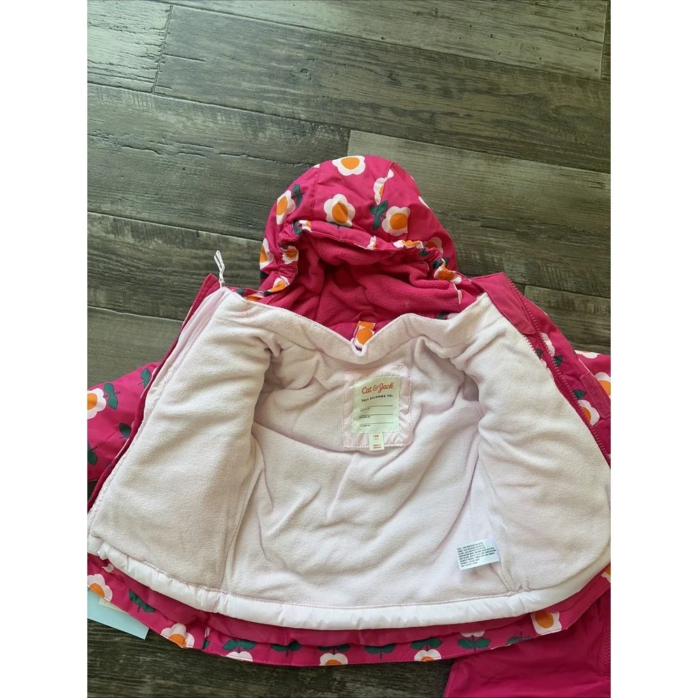 Cat & Jack Toddler Girls 18 Months Snow Suit Pink 3-in-1 Jacket Snow winter Bib